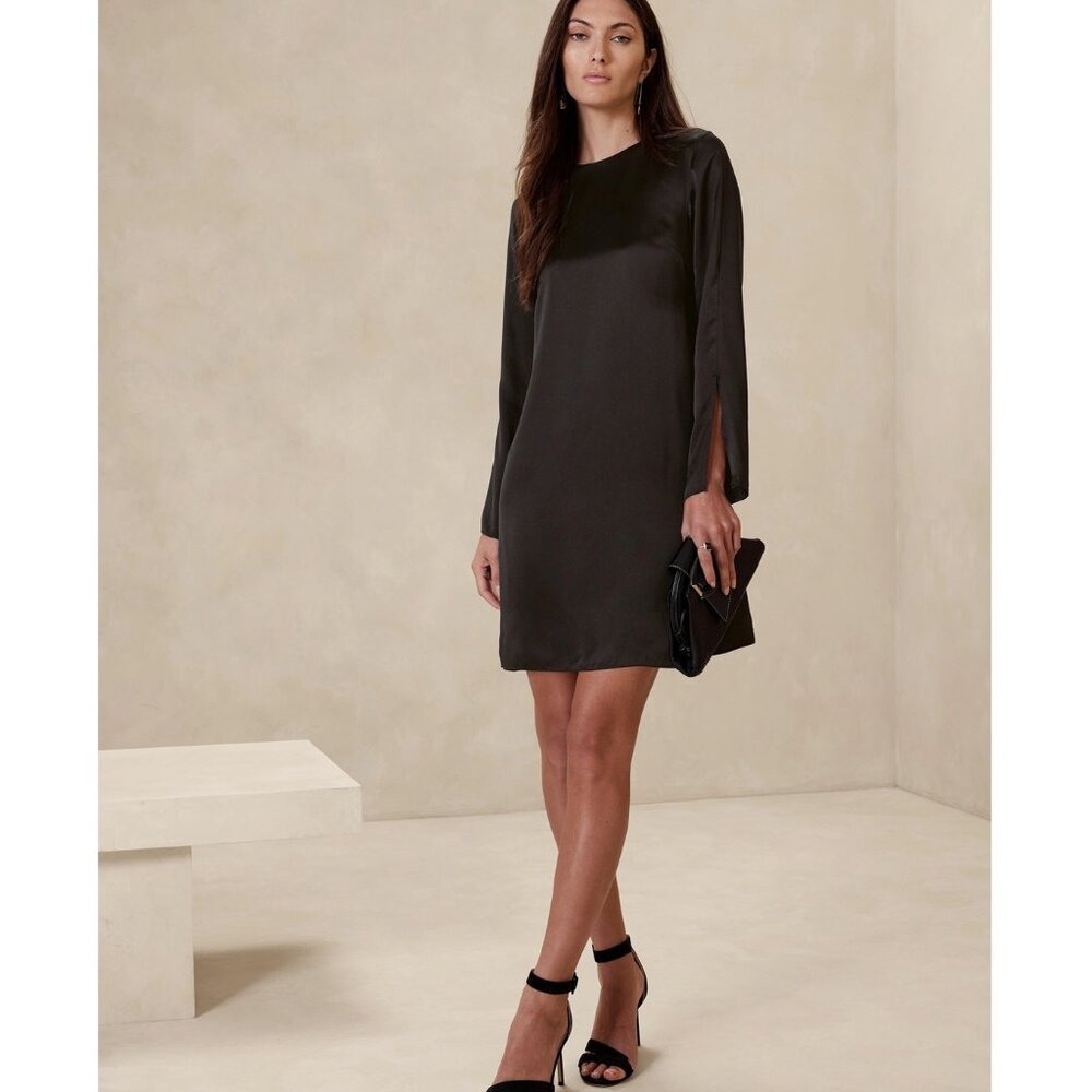 NWT Banana Republic Coffee Brown 100% Silk Abril L/S Mini Party Cocktail Dress S